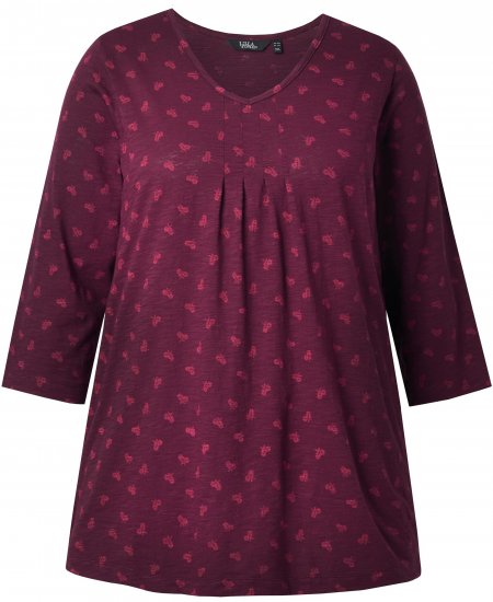 Ulla Popken Flower Print 3/4 Sleeve Tee Dark Ruby - T-krekli - 