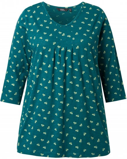 Ulla Popken Flower Print 3/4 Sleeve Tee Teal Green - T-krekli - 