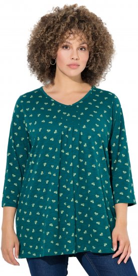 Ulla Popken Flower Print 3/4 Sleeve Tee Teal Green - T-krekli - 