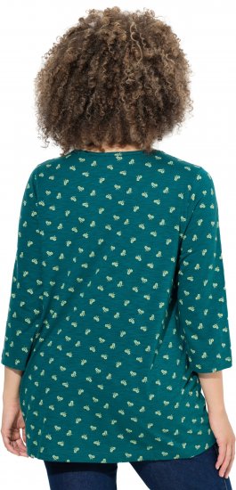 Ulla Popken Flower Print 3/4 Sleeve Tee Teal Green - T-krekli - 