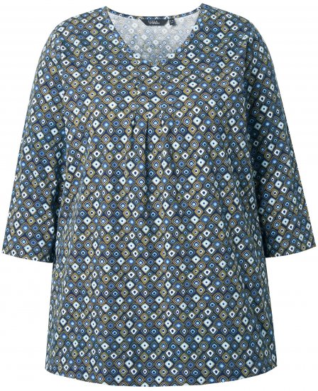 Ulla Popken Graphic Print Pleated 3/4 Sleeve Tee Atlantic Blue - T-krekli - 