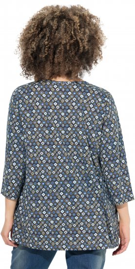 Ulla Popken Graphic Print Pleated 3/4 Sleeve Tee Atlantic Blue - T-krekli - 