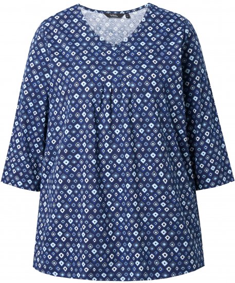 Ulla Popken Graphic Print Pleated 3/4 Sleeve Tee Blue - T-krekli - 