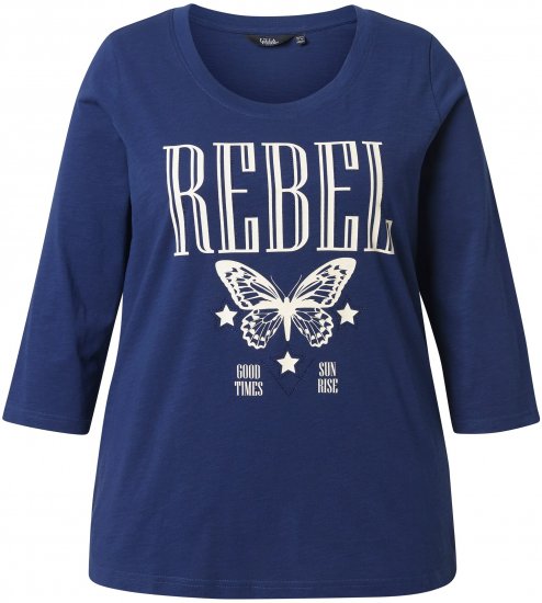 Ulla Popken Rebel 3/4 Sleeve Graphic Tee Ink Blue - T-krekli - 