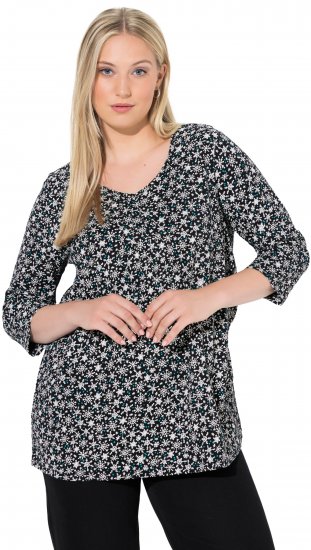 Ulla Popken Snowflake Print 3/4 Sleeve Tee Black - T-krekli - 