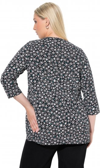 Ulla Popken Snowflake Print 3/4 Sleeve Tee Black - T-krekli - 