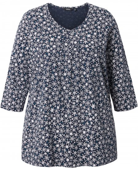 Ulla Popken Snowflake Print 3/4 Sleeve Tee Navy - T-krekli - 