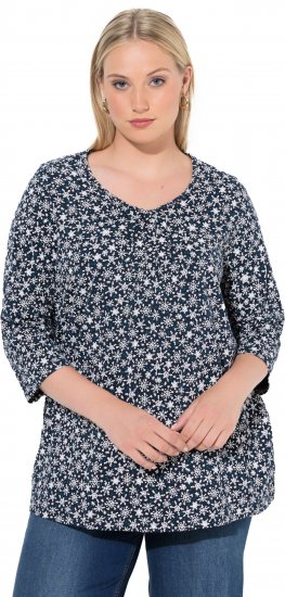 Ulla Popken Snowflake Print 3/4 Sleeve Tee Navy - T-krekli - 