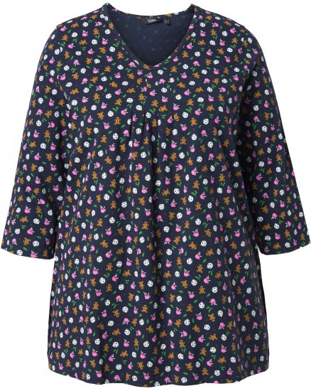Ulla Popken Gingerbread Print 3/4 Sleeve Tee Navy - T-krekli - 