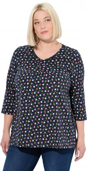 Ulla Popken Gingerbread Print 3/4 Sleeve Tee Navy - T-krekli - 