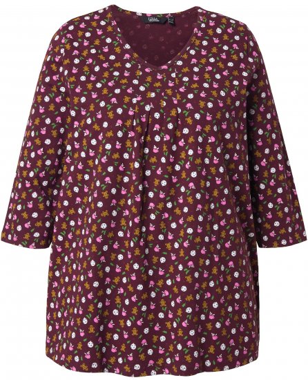Ulla Popken Gingerbread Print 3/4 Sleeve Tee Plum - T-krekli - 