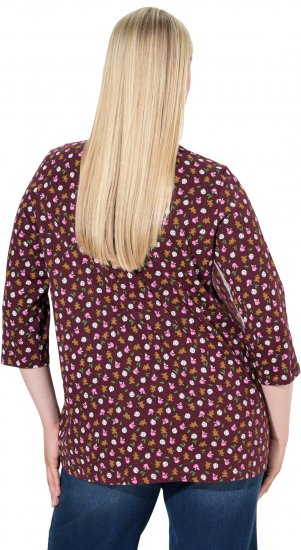 Ulla Popken Gingerbread Print 3/4 Sleeve Tee Plum - T-krekli - 