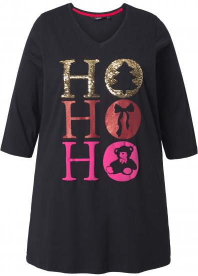 Ulla Popken Ho Ho Ho 3/4 Sleeve Graphic Tunic Tee Black - T-krekli - 