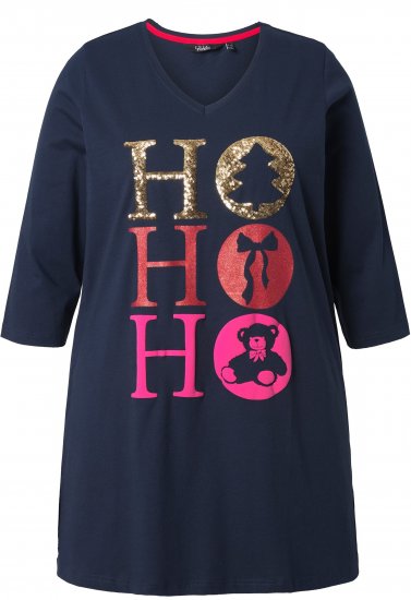 Ulla Popken Ho Ho Ho 3/4 Sleeve Graphic Tunic Tee Navy - T-krekli - 