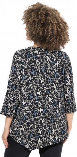 Ulla Popken Ribbon Print 3/4 Sleeve Asymmetric Tee Black - Apdrukāti T-krekli sievietēm - 