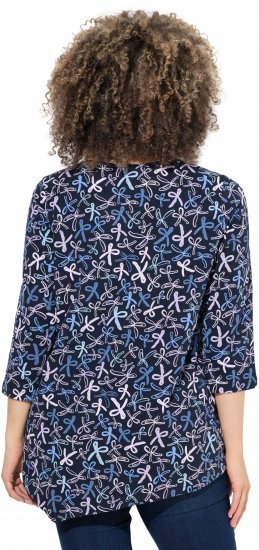 Ulla Popken Ribbon Print 3/4 Sleeve Asymmetric Tee Navy - Apdrukāti T-krekli sievietēm - 