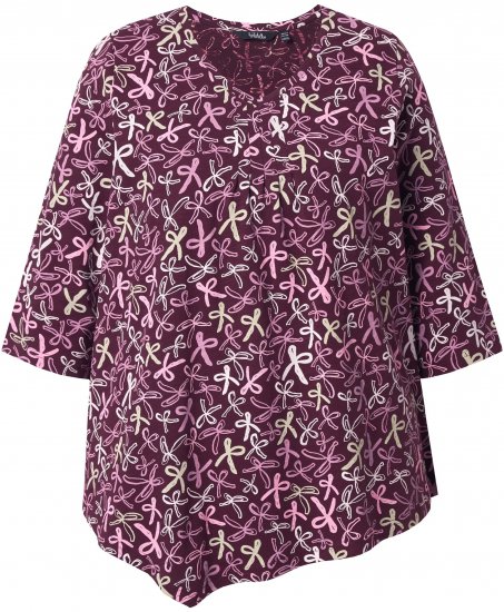Ulla Popken Ribbon Print 3/4 Sleeve Asymmetric Tee Plum - Apdrukāti T-krekli sievietēm - 