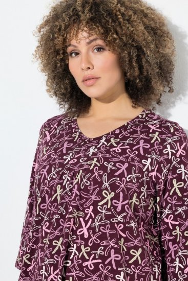 Ulla Popken Ribbon Print 3/4 Sleeve Asymmetric Tee Plum - Apdrukāti T-krekli sievietēm - Sieviešu T-krekli ar apdruku