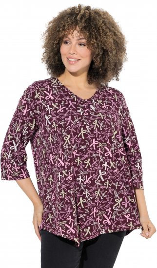 Ulla Popken Ribbon Print 3/4 Sleeve Asymmetric Tee Plum - Apdrukāti T-krekli sievietēm - 