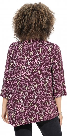 Ulla Popken Ribbon Print 3/4 Sleeve Asymmetric Tee Plum - Apdrukāti T-krekli sievietēm - 
