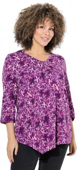 Ulla Popken Ribbon Print 3/4 Sleeve Asymmetric Tee Light Plum - Apdrukāti T-krekli sievietēm - 