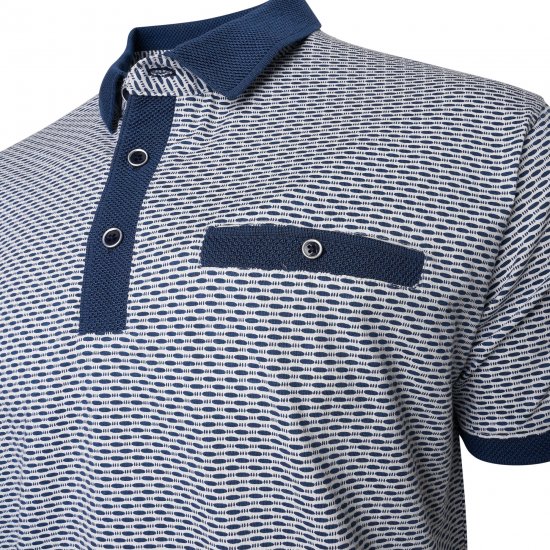 Kam Jeans 5528 AOP Print with Jacquard Collar/Cuffs Polo Navy - Polo krekli - Polo krekli - 2XL-8XL