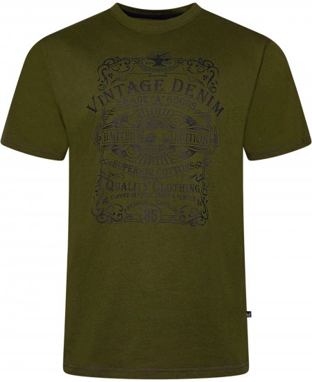 Kam Jeans 5786 Vintage Denim Print Tee Olive - T-krekli - T-krekli - 2XL-14XL