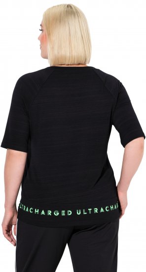 Ulla Popken Classic Fit Half-Sleeve Crew Neck T-shirt With Hem Inscription Black - Apdrukāti T-krekli sievietēm - 