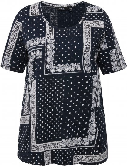 Ulla Popken Paisley A-Line Short Sleeve Tee Navy Blue - Apdrukāti T-krekli sievietēm - 