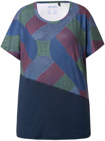 Ulla Popken Quick Drying Geometric Print Short Sleeve Tee Navy Blue - Apdrukāti T-krekli sievietēm - 