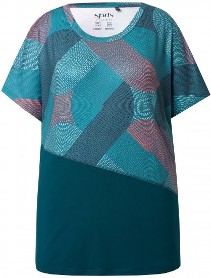 Ulla Popken Quick Drying Geometric Print Short Sleeve Tee Dark Petrol - Apdrukāti T-krekli sievietēm - 