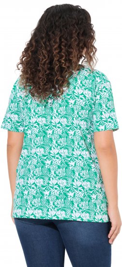 Ulla Popken Coral Reef Printed Short Sleeve V-Neck Tee Emerald - Apdrukāti T-krekli sievietēm - 