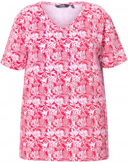 Ulla Popken Coral Reef Printed Short Sleeve V-Neck Tee Lychee - Apdrukāti T-krekli sievietēm - 
