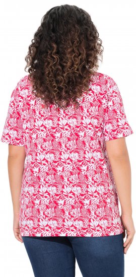 Ulla Popken Coral Reef Printed Short Sleeve V-Neck Tee Lychee - Apdrukāti T-krekli sievietēm - 