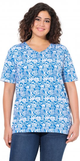 Ulla Popken Coral Reef Printed Short Sleeve V-Neck Tee Teal Blue - Apdrukāti T-krekli sievietēm - 