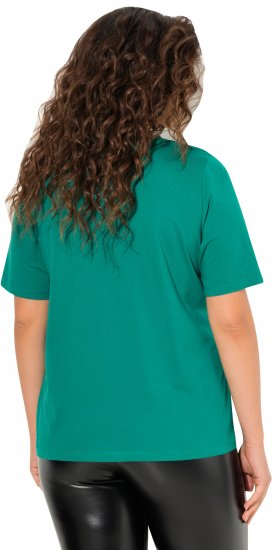Ulla Popken Embroidered Face Motif Short Sleeve V-Neck Tee Emerald Green - Apdrukāti T-krekli sievietēm - 