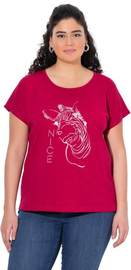 Ulla Popken Metallic Animal Cap Sleeve Graphic Tee Dark Raspberry - Apdrukāti T-krekli sievietēm - 