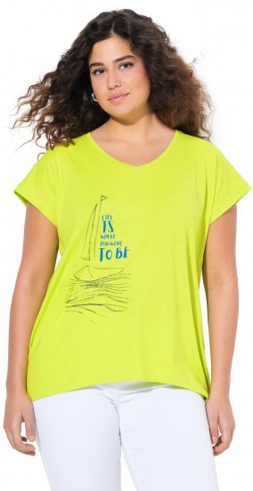 Ulla Popken Half-Sleeve A-line V-Neck Boat Pattern T-Shirt Lime - Apdrukāti T-krekli sievietēm - 