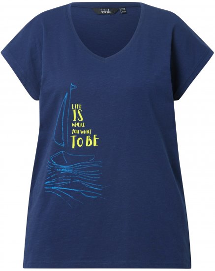 Ulla Popken Half-Sleeve A-line V-Neck Boat Pattern T-Shirt Ink Blue - Apdrukāti T-krekli sievietēm - 