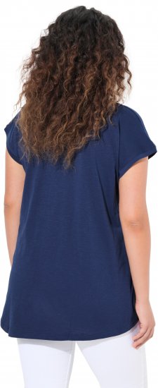 Ulla Popken Half-Sleeve A-line V-Neck Boat Pattern T-Shirt Ink Blue - Apdrukāti T-krekli sievietēm - 