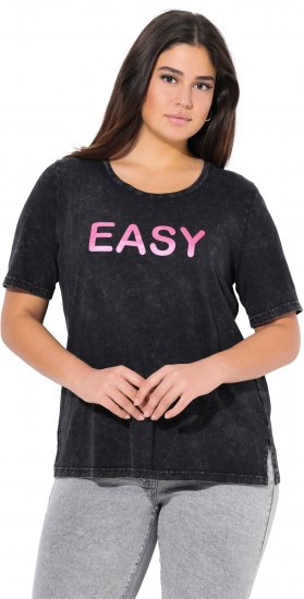 Ulla Popken Easy Short Sleeve Acid Wash Graphic Tee Black - Apdrukāti T-krekli sievietēm - 