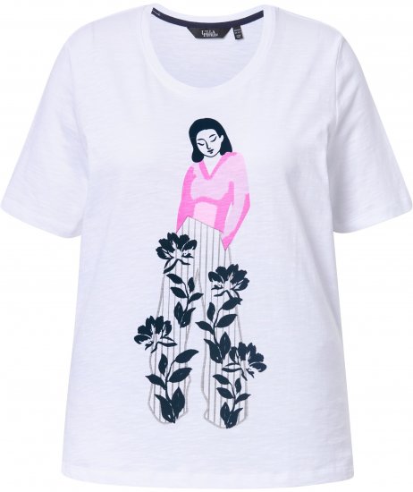 Ulla Popken Flocked Short Sleeve Graphic Tee Snow White - Apdrukāti T-krekli sievietēm - 