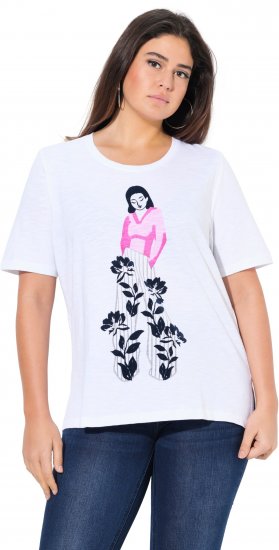 Ulla Popken Flocked Short Sleeve Graphic Tee Snow White - Apdrukāti T-krekli sievietēm - 