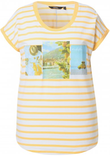 Ulla Popken Striped Short Sleeve Citrus Graphic Tee Sun Yellow - Apdrukāti T-krekli sievietēm - 