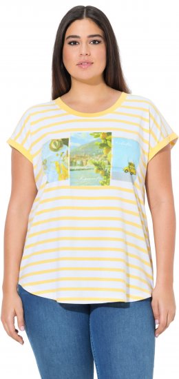 Ulla Popken Striped Short Sleeve Citrus Graphic Tee Sun Yellow - Apdrukāti T-krekli sievietēm - 