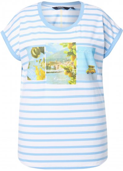 Ulla Popken Striped Short Sleeve Citrus Graphic Tee Light Blue - Apdrukāti T-krekli sievietēm - 