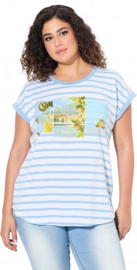 Ulla Popken Striped Short Sleeve Citrus Graphic Tee Light Blue - Apdrukāti T-krekli sievietēm - 