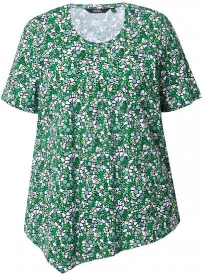 Ulla Popken Floral Pointed Hem Short Sleeve Tee Green - Apdrukāti T-krekli sievietēm - 