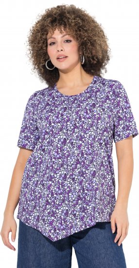 Ulla Popken Floral Pointed Hem Short Sleeve Tee Purple - Apdrukāti T-krekli sievietēm - 