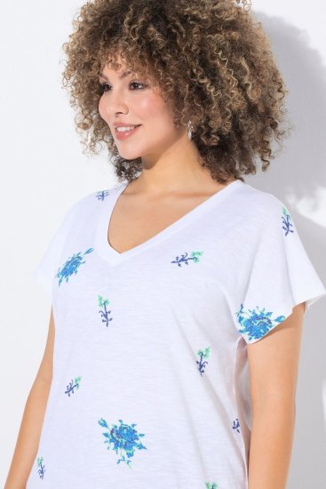 Ulla Popken Cross Stitch Short Sleeve Tee Snow White - Apdrukāti T-krekli sievietēm - Sieviešu T-krekli ar apdruku
